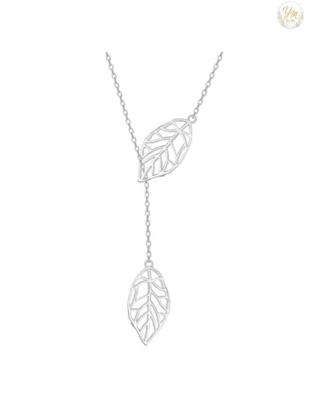 925 Sterling Silver Y Lariat Necklace Adjustable Leaf Drop Chain 30" Gift